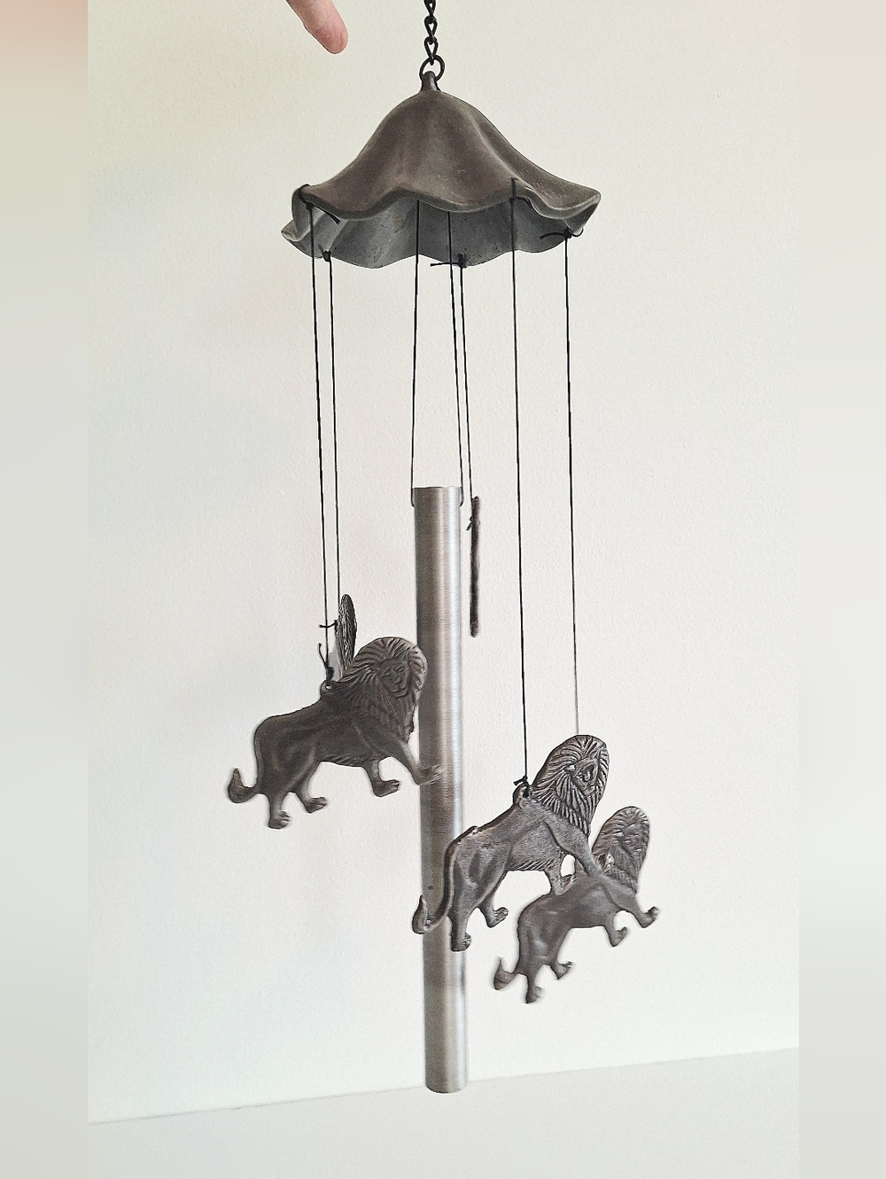 Pewter lions wind chimes